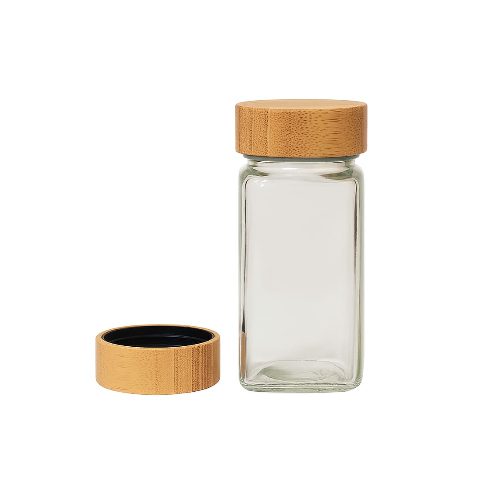 Mini Pote de Vidro Porta Tempero Sal Açúcar Dosador com Tampa de Bambu Armazenamento Cozinha Decoração