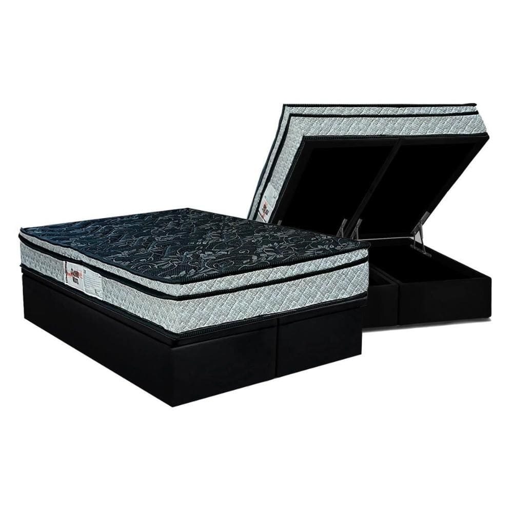 Conjunto Box Baú Queen: Colchão Espuma Paropas D28 Conforto Firme + Base CRC Suede Black (158x198)