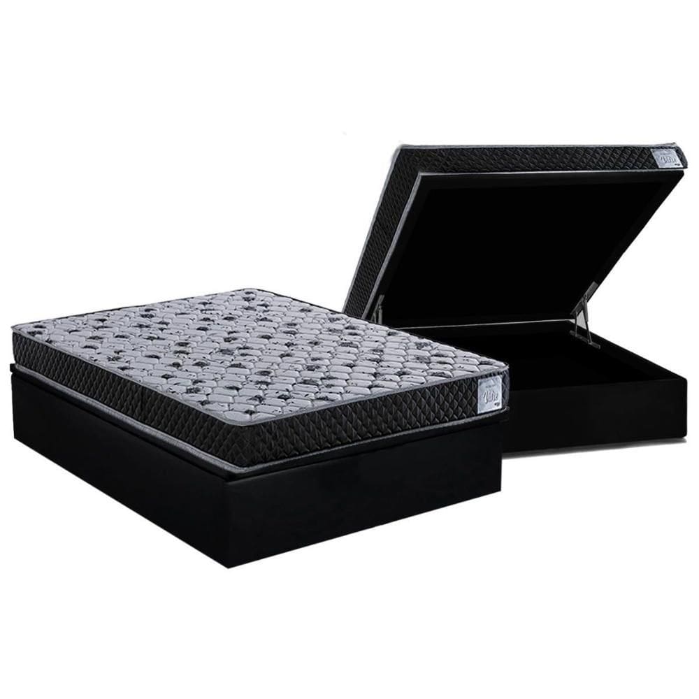 Cama Box Baú Casal: Colchão Ortopédico Herval AG65 Vitre + Base CRC Suede Black (138x188)