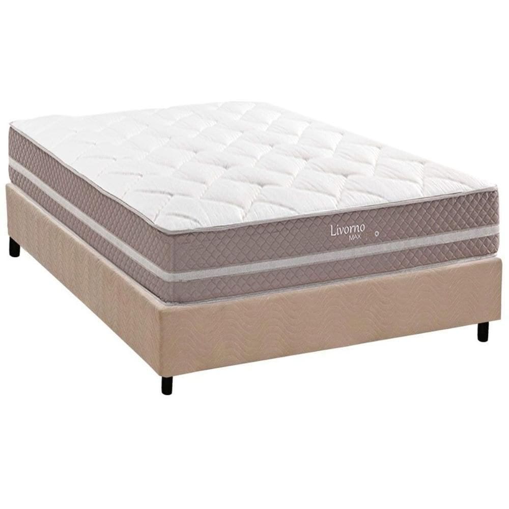 Conjunto Box Casal: Colchão Molas Herval Maxspring Livorno + Base CRC Suede Clean (138x188)