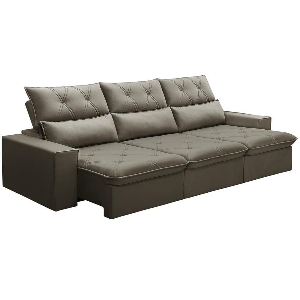 Sofá Retrátil Reclinável Para Sala 4 Lugares 290cm Aires F04 Veludo Marrom Claro - Lyam Decor
