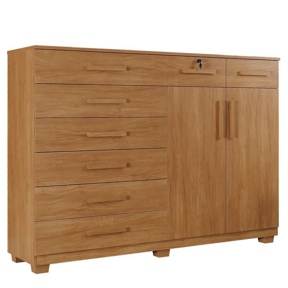 Cômoda New Triunfo 8 Gavetas 2 Portas 2 Prateleiras Cinamomo