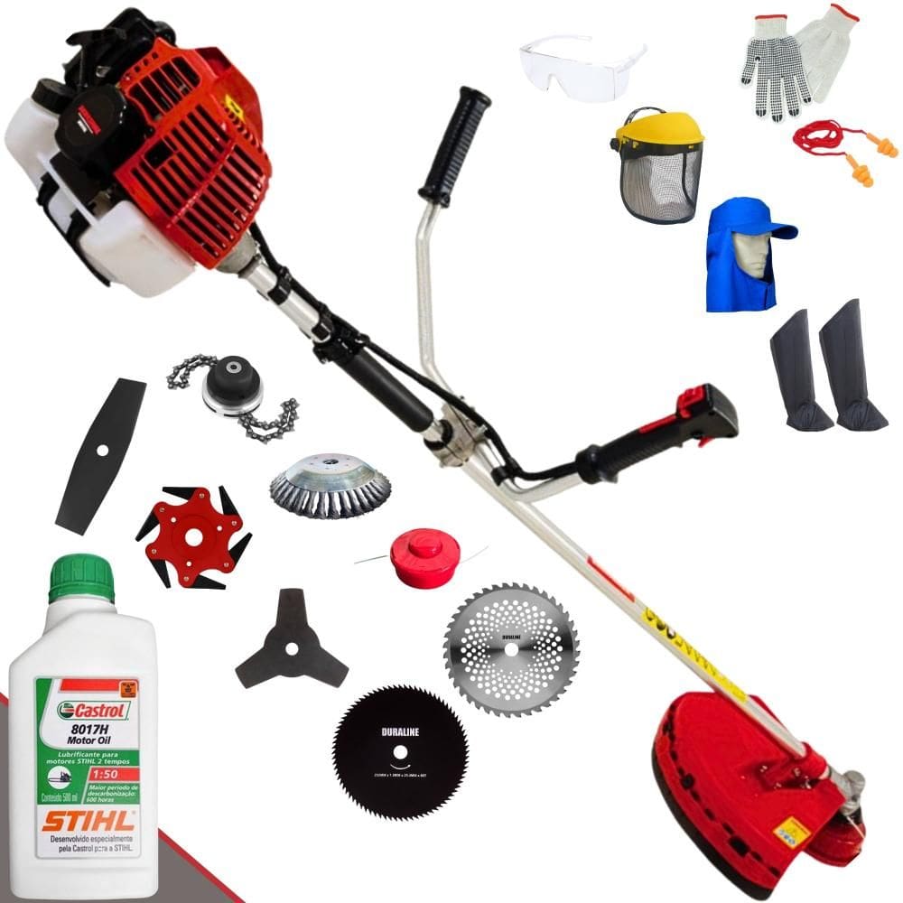 Roçadeira Kawashima KW52L À Gasolina 2,5HP 52cc Ideal Para Todos os Tipos de Trabalho Com Carretel + Kit de 7 Opções de Cortes + EPI + ÓLEO STIHL 2T