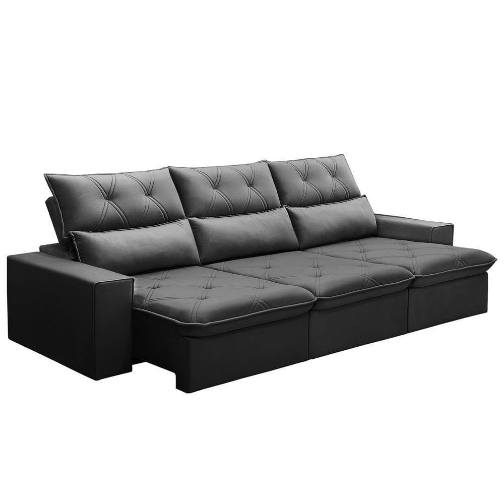 Sofá Retrátil Reclinável Para Sala 4 Lugares 290cm Aires F04 Veludo Cinza Escuro - Lyam Decor