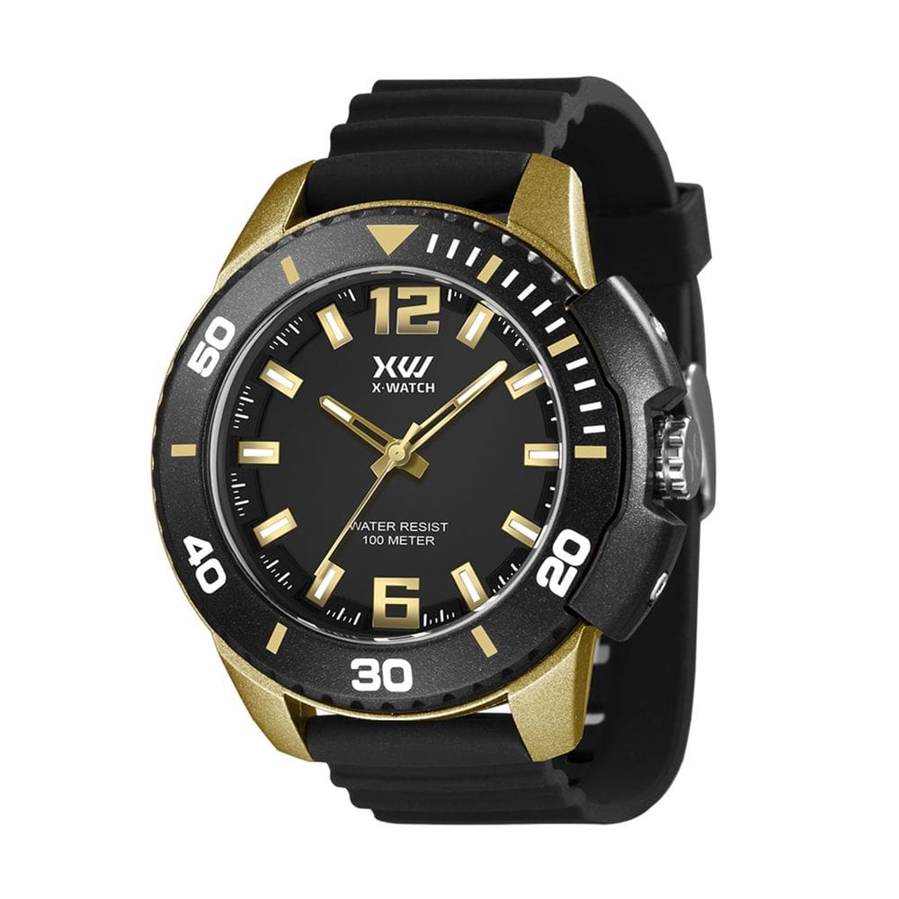 Relógio X Watch Preto e Dourado Analógico Prova d Agua 100m
