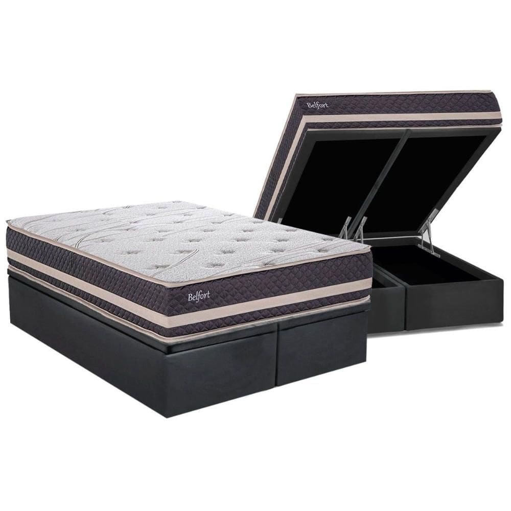 Cama Box Baú Queen: Colchão Ortopédico Herval AG65 Belfort + Base CRC Suede Gray (158x198)