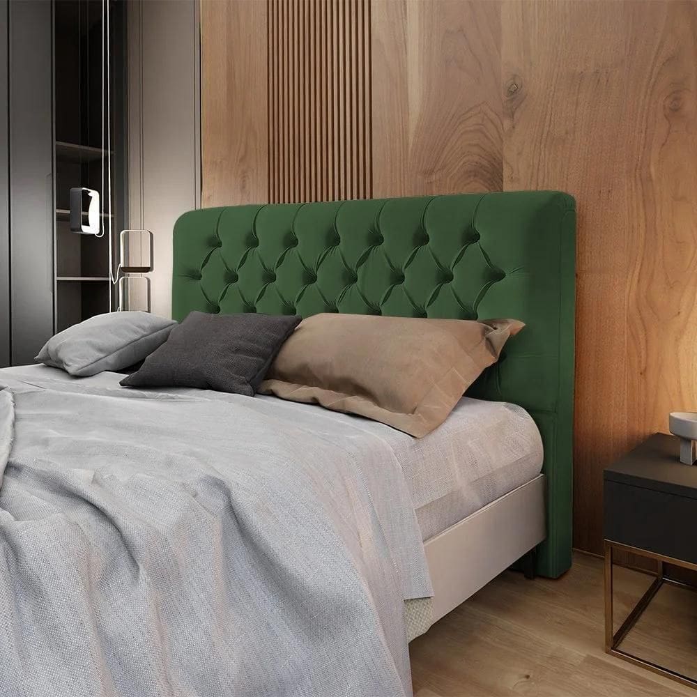 Cabeceira Casal Estofada Ana Classic 140cm Com Botões Veludo Verde
