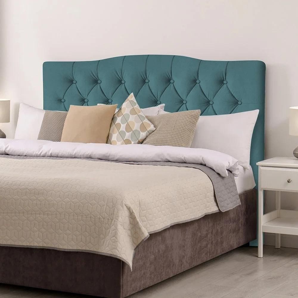 Cabeceira King Estofada Lari 195cm Design Tradicional Veludo Azul
