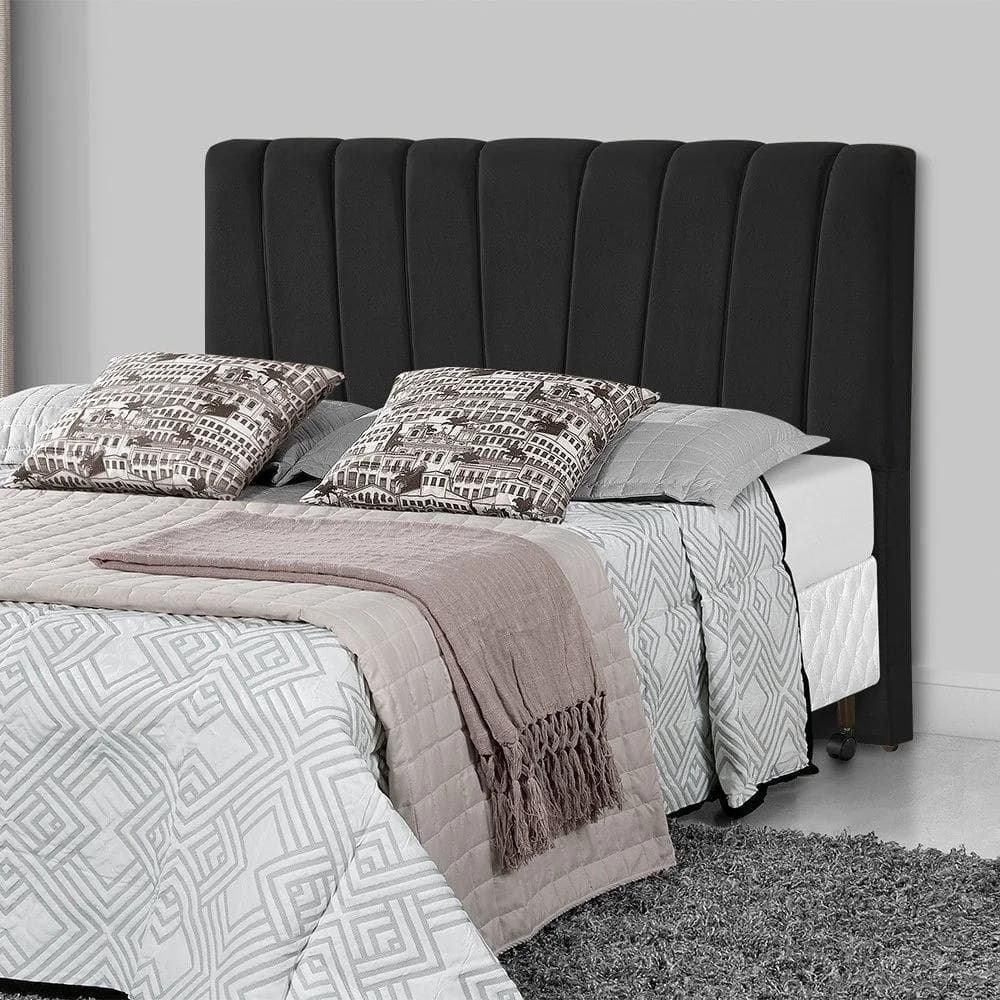 Cabeceira Queen Estofada Americana Premium 160cm Veludo Preto