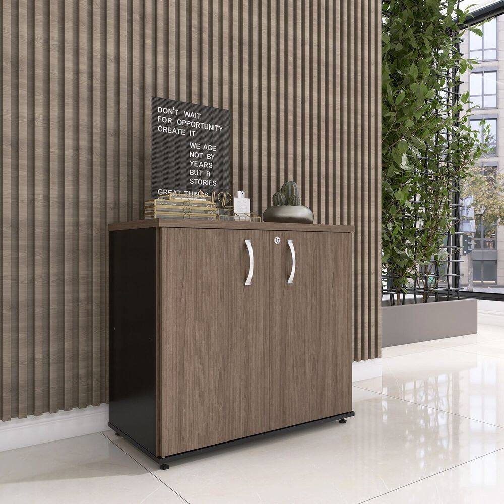 Armário Baixo 02 Portas Pivotante Ab700p25 Preto/Walnut