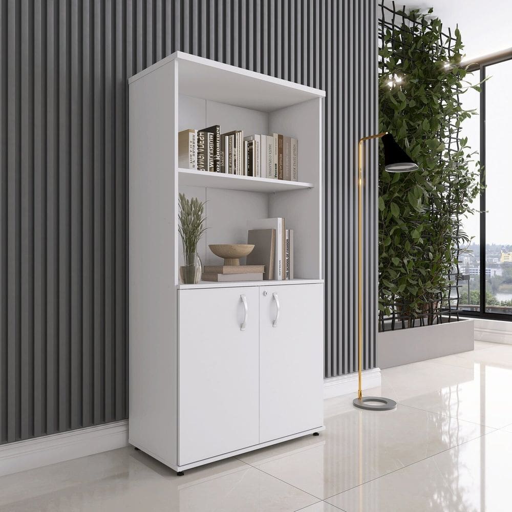 Armario para Escritório Misto 02 Portas Pivotante Branco