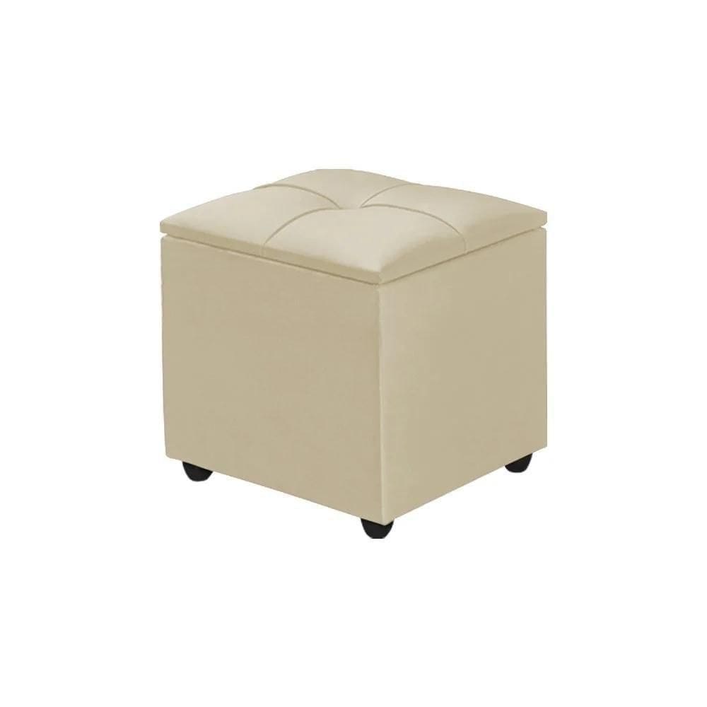 Puff Baú Decorativo Cristal 40x40 Estofado Veludo Bege