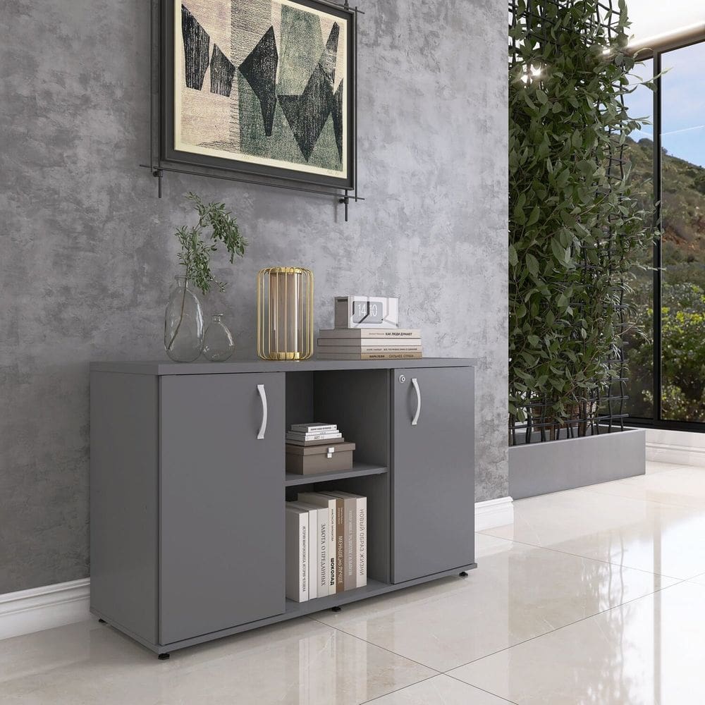 Armário Credenza 2 Portas Pivotante Cred Grafito