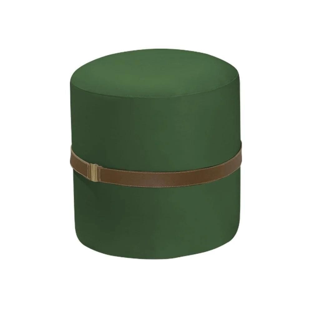 Puff Decorativo Redondo Old Com Cinto Estofado Veludo Verde