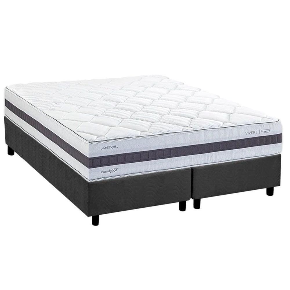 Conjunto Box King: Colchão Molas Herval Ensacadas Maxspring C1742 + Base CRC Suede Gray (193x203)