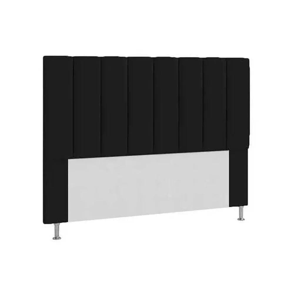 Cabeceira Solteiro Estofada Carla 90cm Em Suede Preto