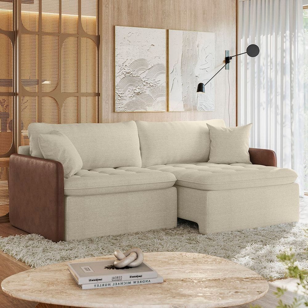 Sofá Cama Retrátil e Reclinável 3 Lugares 234cm Belmopã Espresso Móveis Linho Bege/Sintético Marrom Escuro
