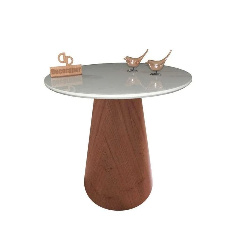 Mesa De Canto Cone Amadeirado Com Tampo Vidro 50cm Off White 70cm Off White
