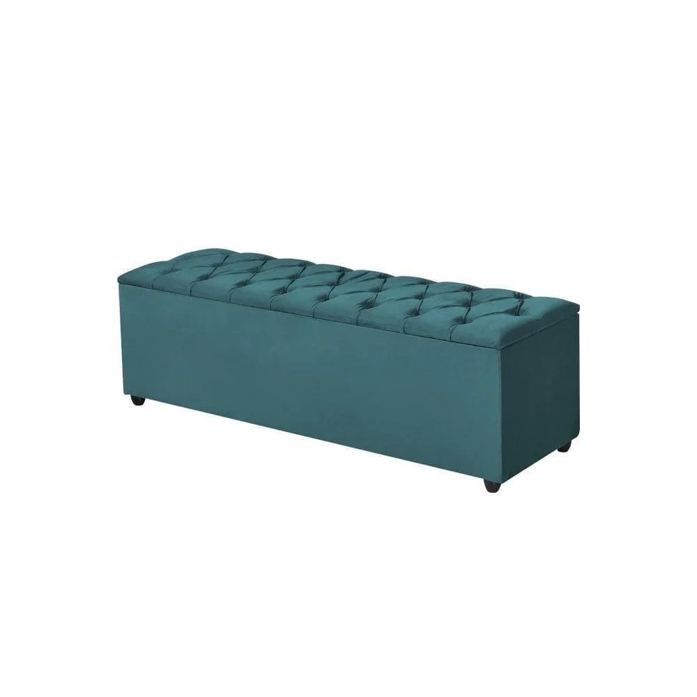 Recamier Baú Liverpool 135cm Para Pés De Cama Veludo Azul