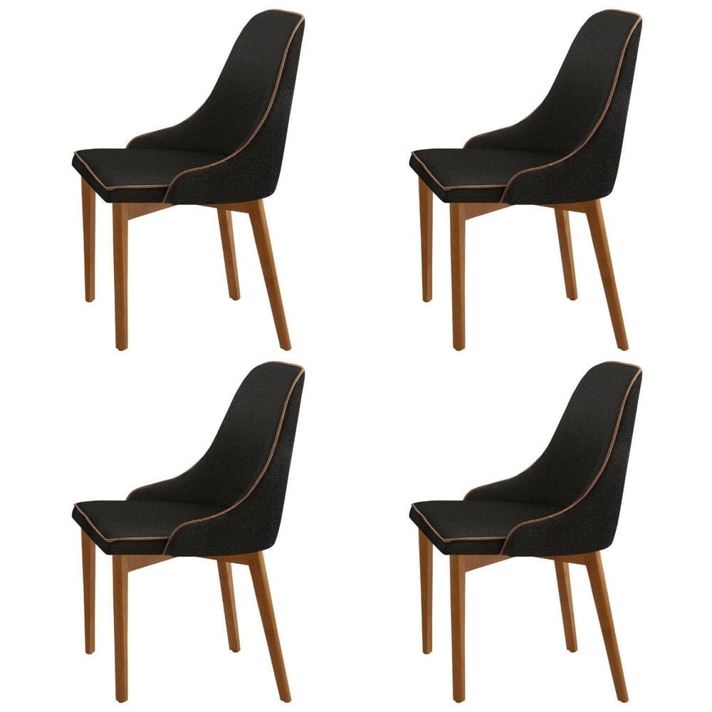 Conjunto 4 Cadeiras em Madeira Maciça Jazz Preto / Star Caramelo / Imbuia Natural