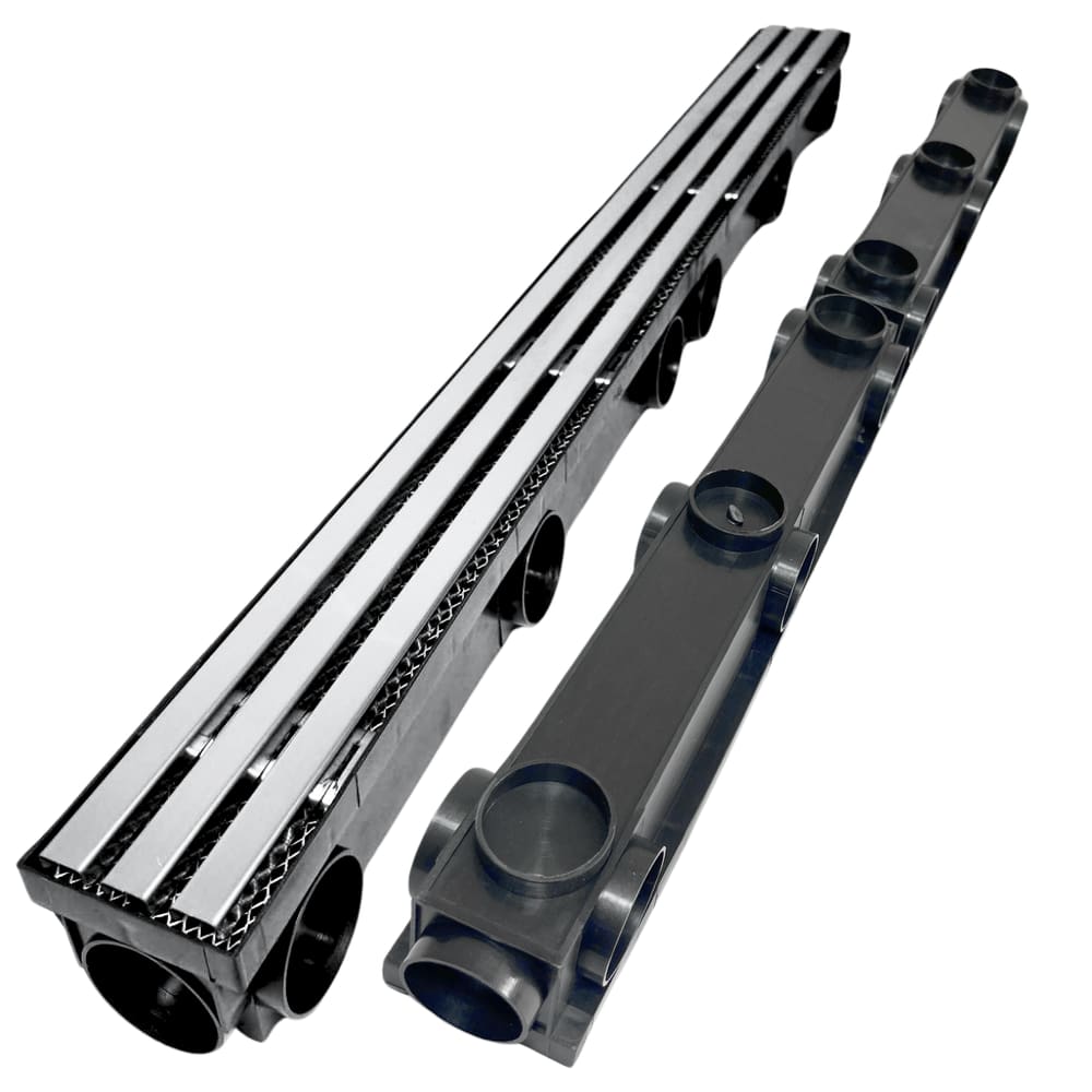 Ralo Trilho Linear Inox 1 metro x 8 cm Quintal Varanda Coleta de Água da Chuva Multi Saídas 50mm ( 8cm x 98cm)
