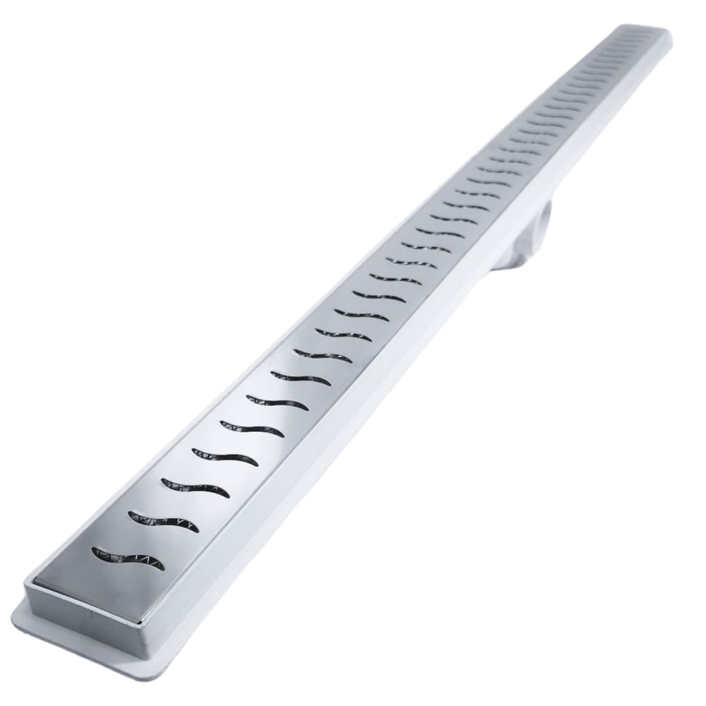 Ralo Linear Banheiro Seca Box 5x100 Inox Ondas Espelhado Coletor Branco com Sifão Tela (5cm x 100cm)