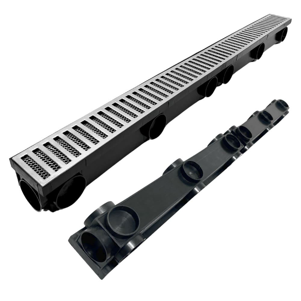 Ralo Linear Completo 8x100 Alumínio Quintal Externo com Tela Anti Insetos Cocho de Escoamento Multi Saídas ( 8cm x 98cm)