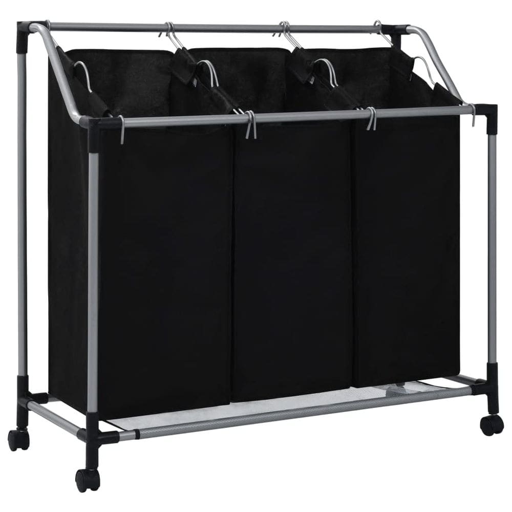 Separador de roupa vidaXL Black Steel com 3 sacos de capacidade de 20 kg