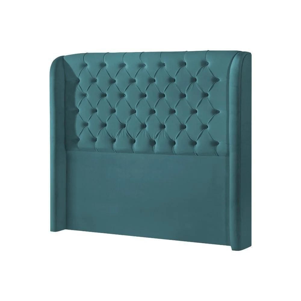 Cabeceira Casal Estofada Londres 140cm Imponente Veludo Azul