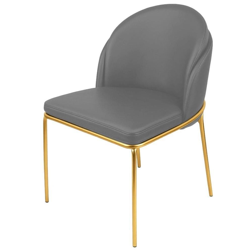 Cadeira para Sala de Jantar Couro e Metal Aurora Cinza
