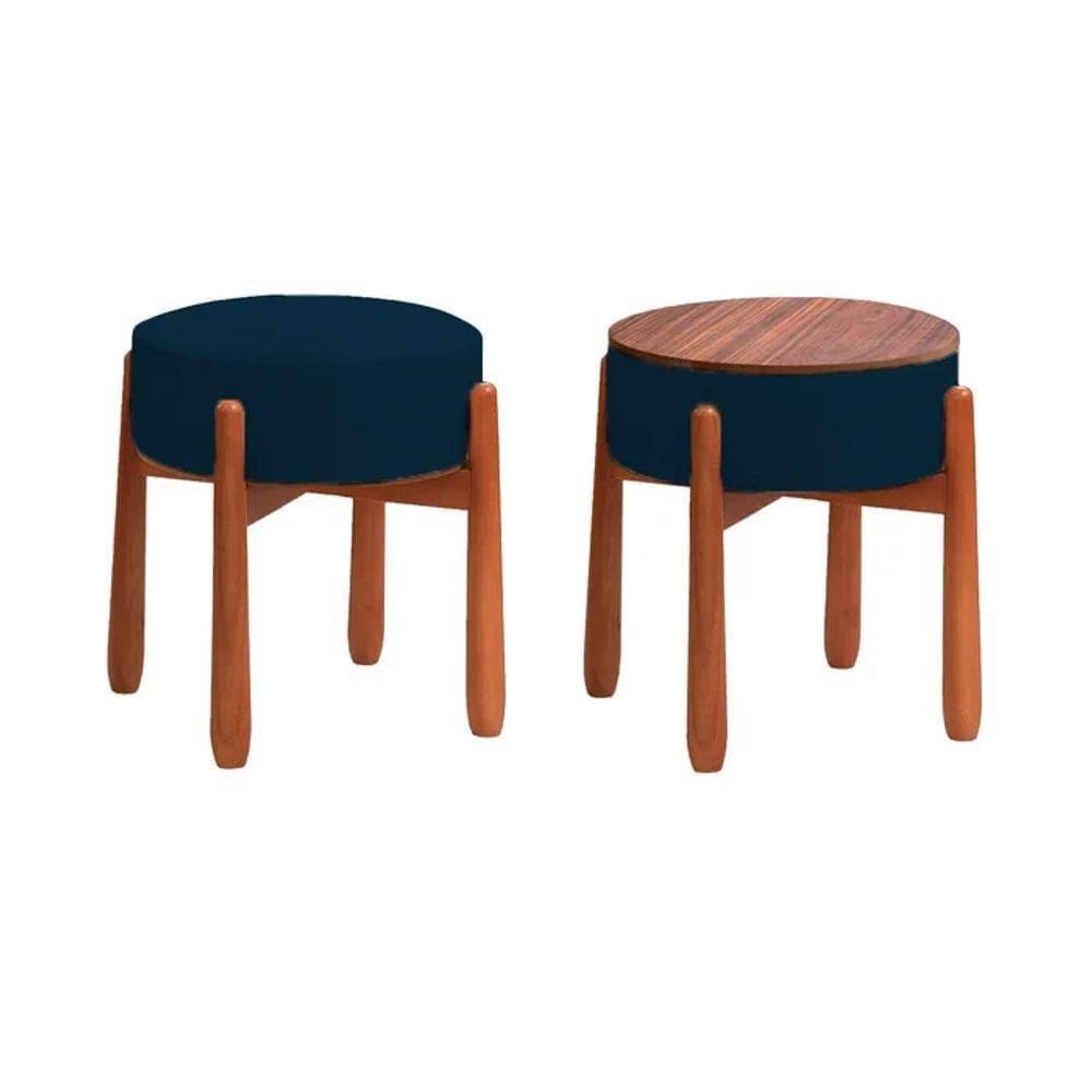 Puff Decorativo Redondo Luxo - Tecido Linho Azul Claro Azul