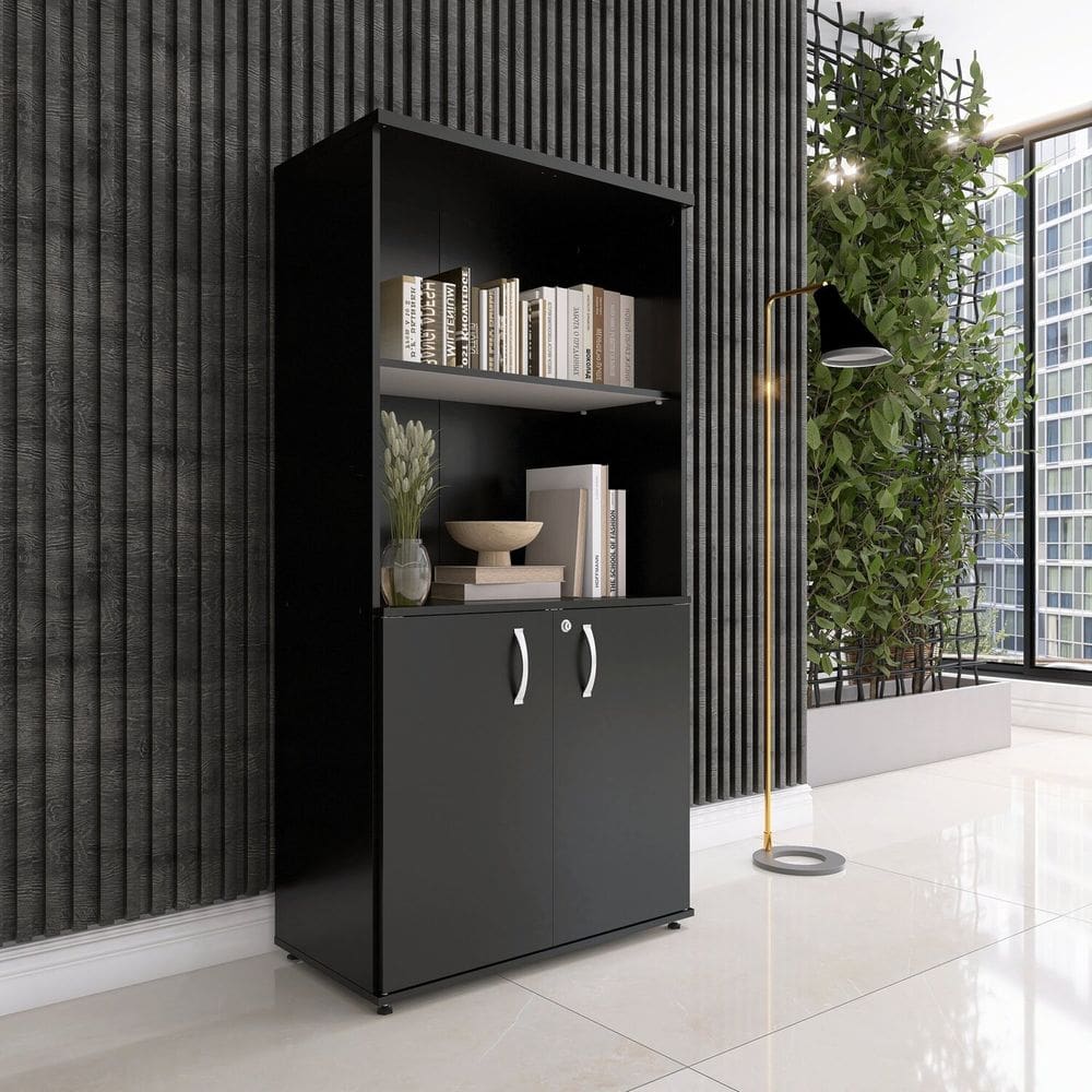 Armário para Escritório Misto 02 Portas Pivotante Preto