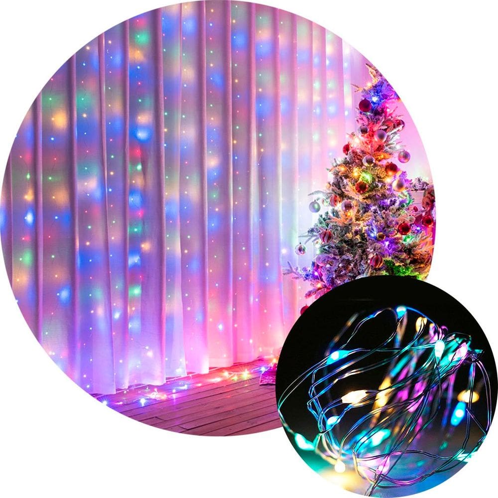 Pisca Cortina Natal 280 Lâmpadas LEDs Colorido 3x3M 110-220v
