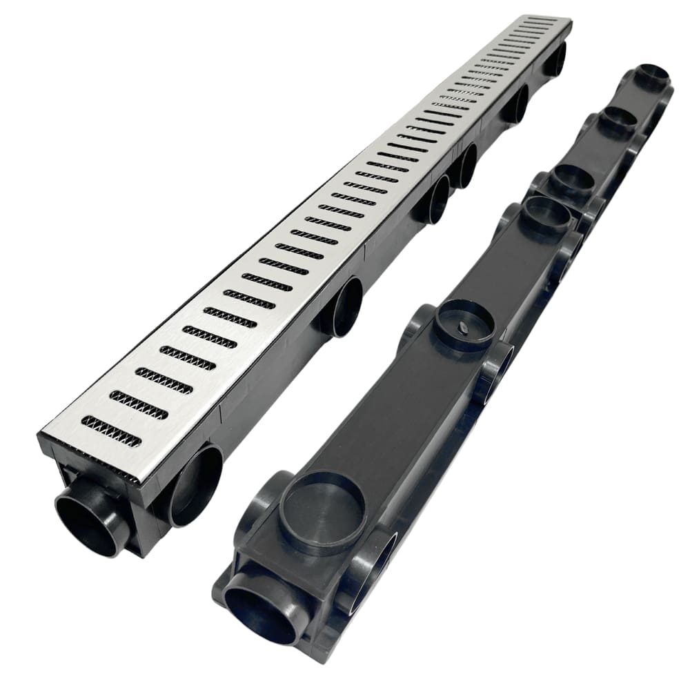 Ralo Linear Completo 8x100 Inox 304 Quintal Externo com Tela Anti Insetos Cocho de Escoamento Multio Saídas ( 8cm x 98cm