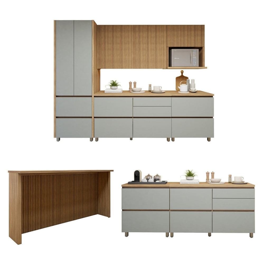 Cozinha Completa Modulada 8 Peças 11 Portas 10 Gavetas Norten Marrom/Verde