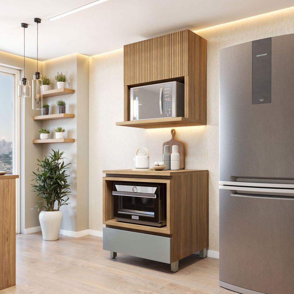 Cozinha Completa Modulada 2 Peças 1 Porta 1 Gaveta Norten Marrom/Verde