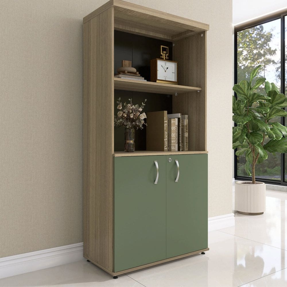 Armário Misto 2 Portas Pivotante 161,1cm X 79,2cm Pe40 Noce Naturalle/Salvia