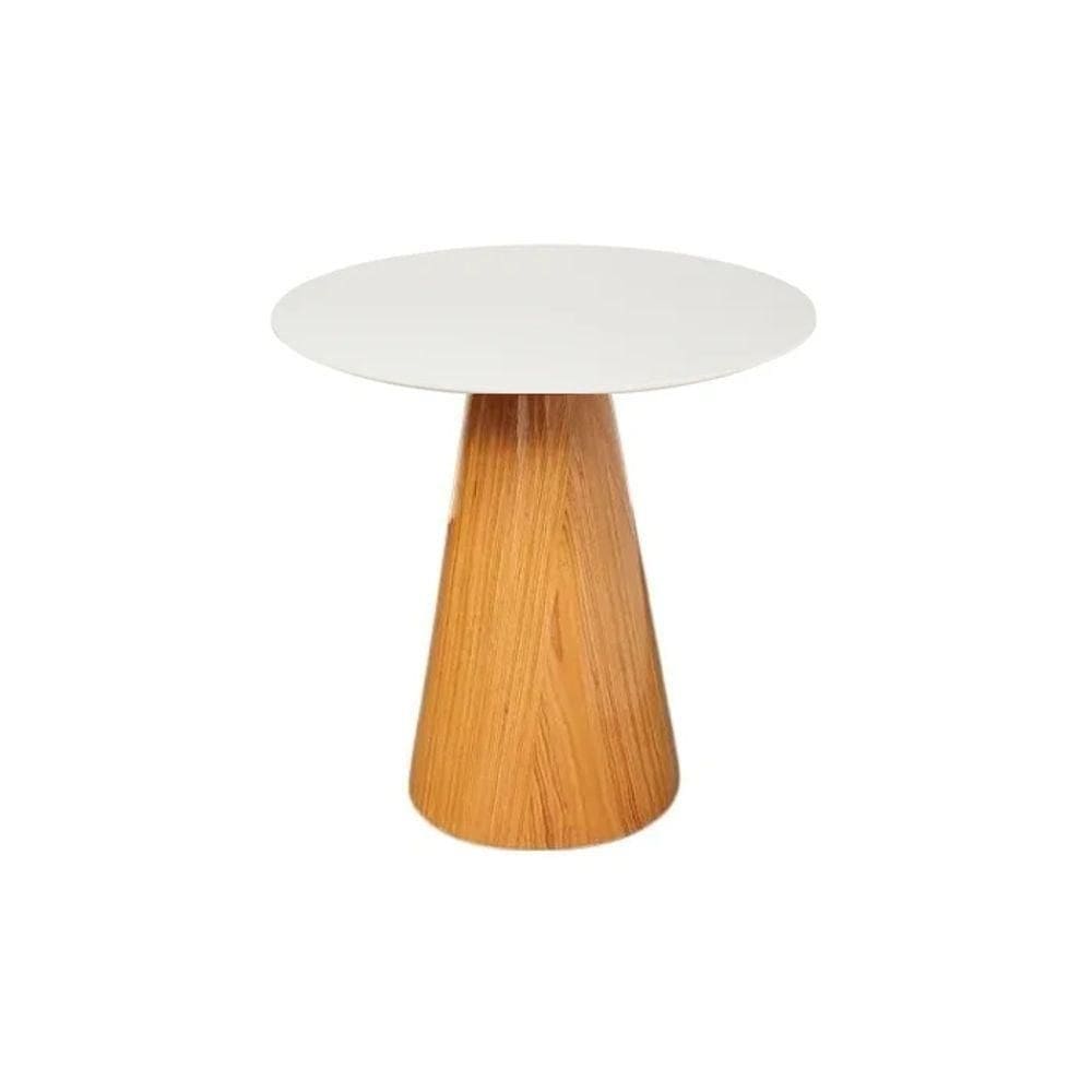 Mesa Lateral Cone Base Laminada Em Madeira Natural E Tampo 41 Cm Laqueado Off White Marrom Off White