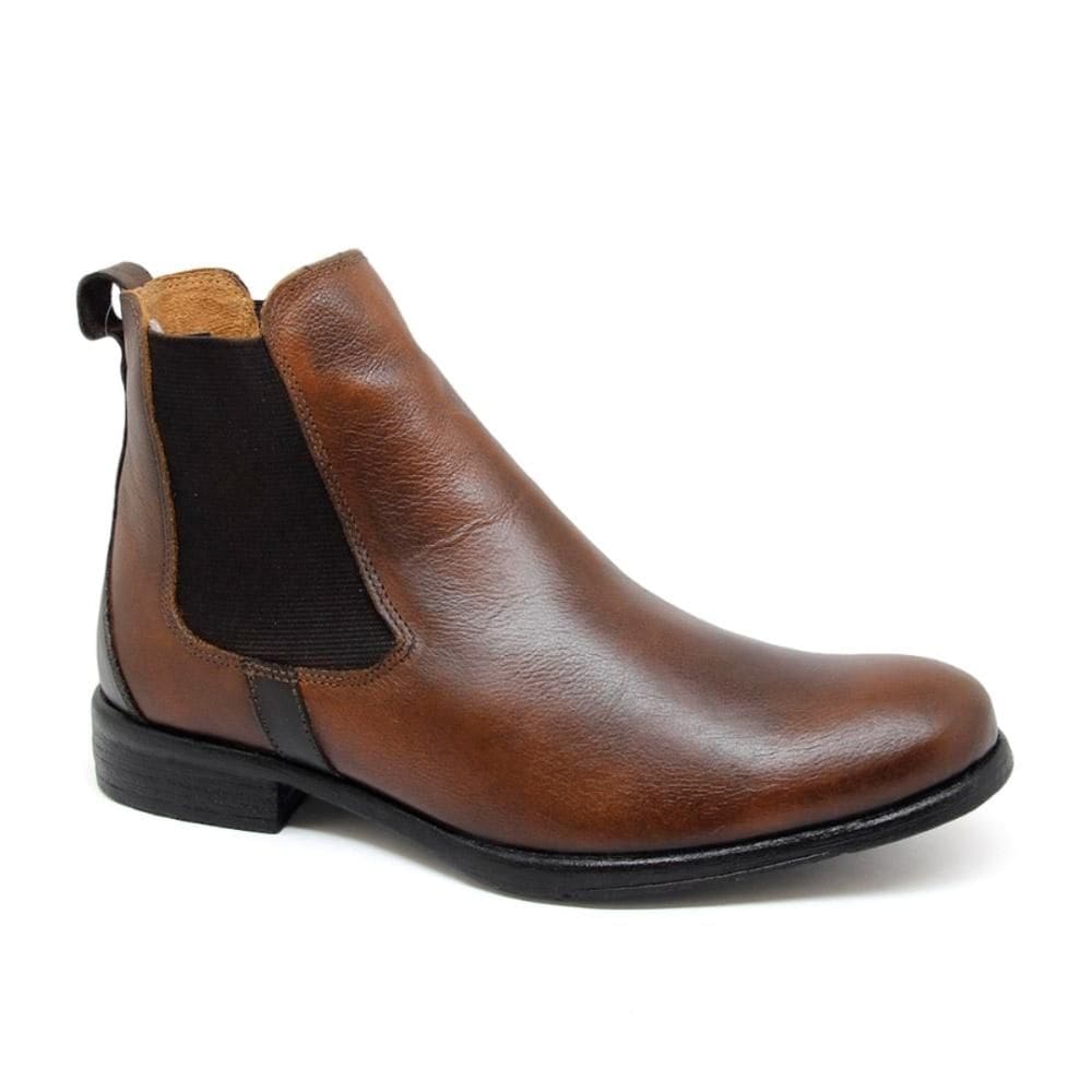 Bota Chelsea Masculina Couro Tan Roma Conforto Dia a Dia