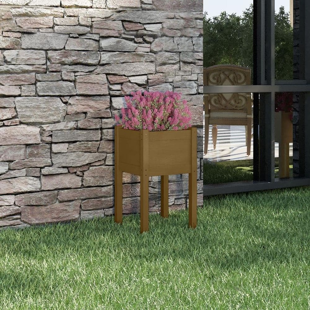 Plantador de jardim VidaXL Madeira maciça de pinho marrom néctar das flores 40x40x70cm
