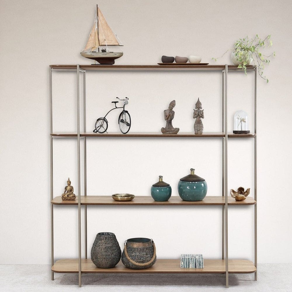 Estante Estilo Industrial Metal Madeira Onix Amêndoa/Champagne