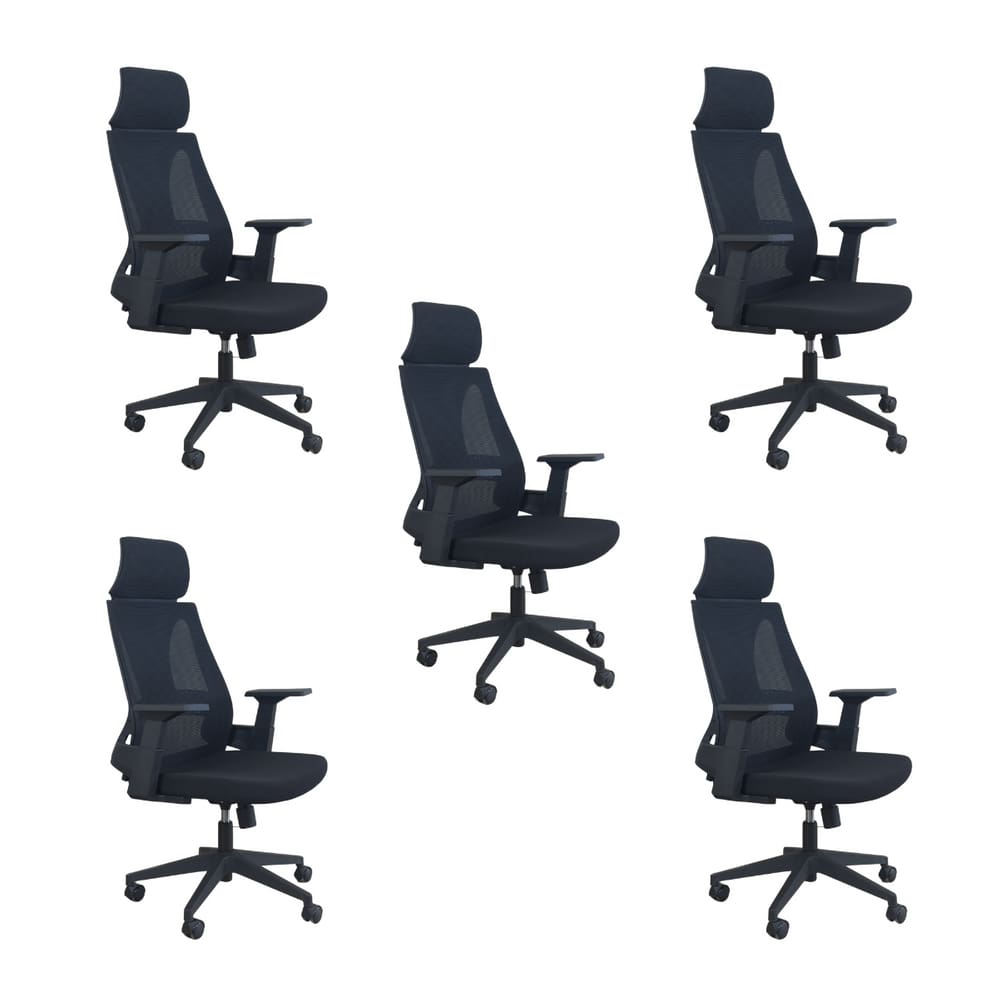Kit 5 Cadeiras Presidente Oficial Comfort Elite Apoio Nuca