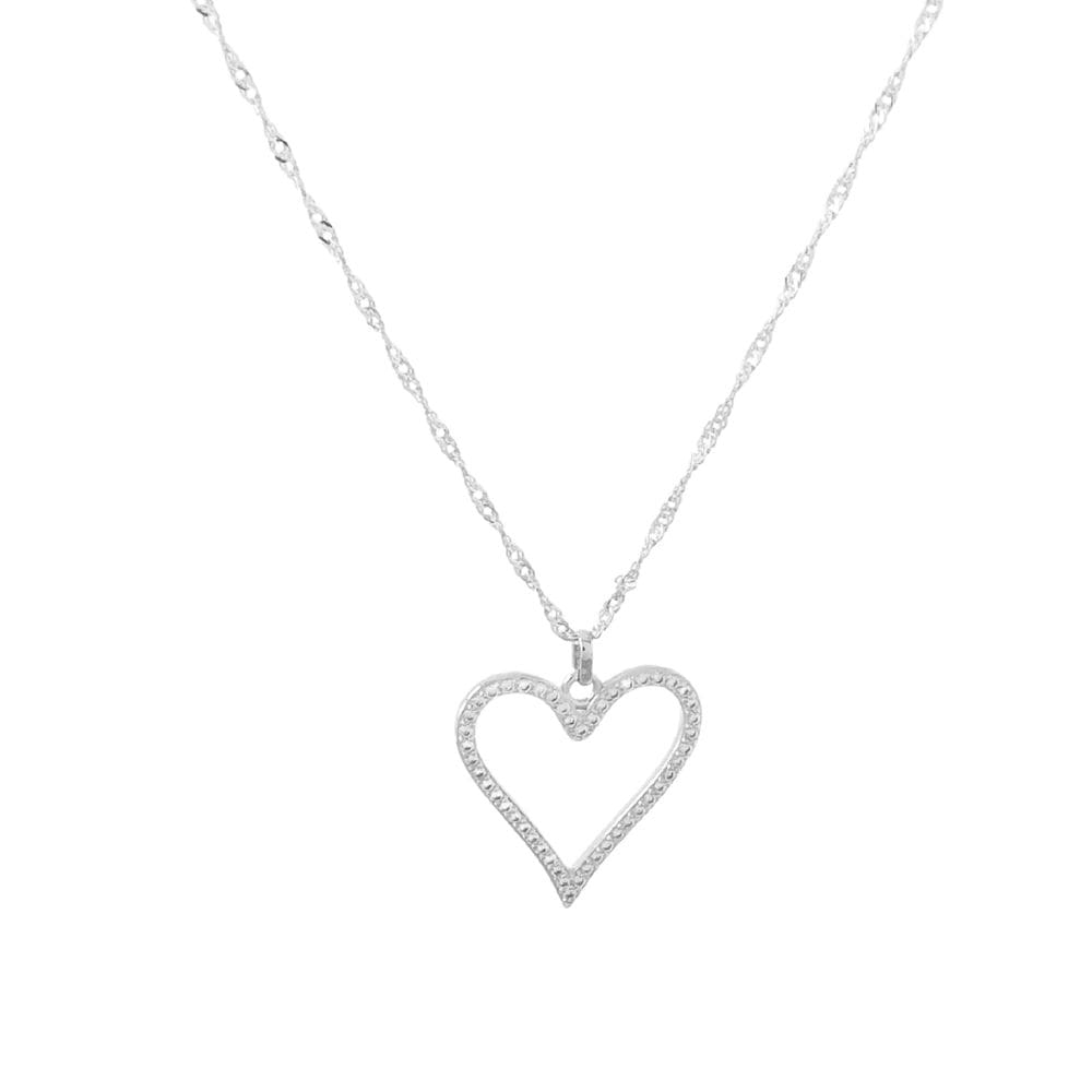 Colar Coração Vazado Longo Zircônia Cristais Banhado a Prata