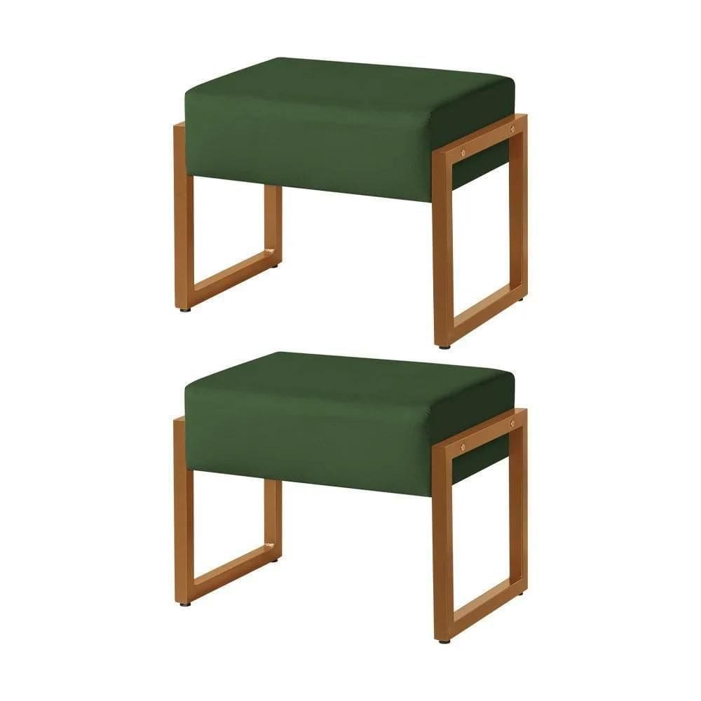 Kit 2 Puffs Decorativos Vegas Estofado Base De Ferro Veludo Verde