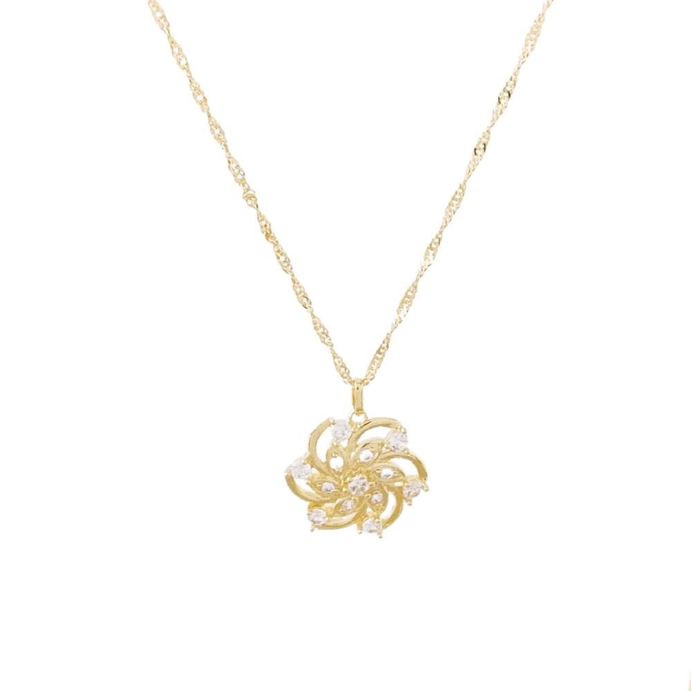 Colar Flor Zircônias Cristais Banhado a Ouro