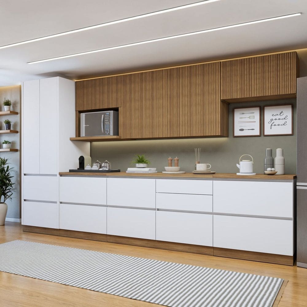 Cozinha Completa Modulada 7 Peças 10 Portas 7 Gavetas com Rodapé Norten Branco/Marrom