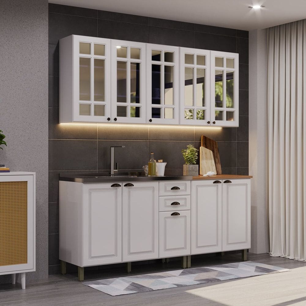 Cozinha Completa 4 Peças com Vidro sem Tampo Paris Branco