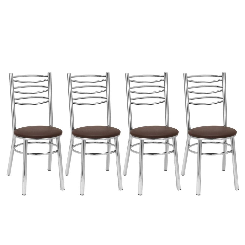 Kit 4 Cadeiras para Sala de Jantar Cc33 Cromado/Marrom