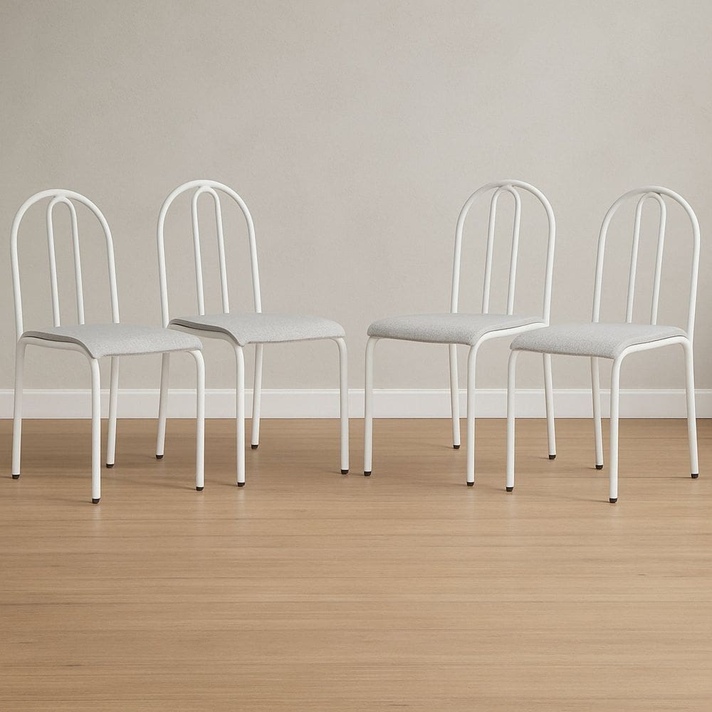 Conjunto 4 Cadeiras para Cozinha e Sala de Jantar Branco/Cinza