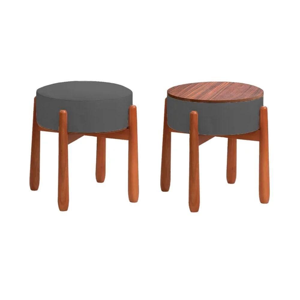 Puff Decorativo Redondo Luxo - Tecido Cinza Noturno